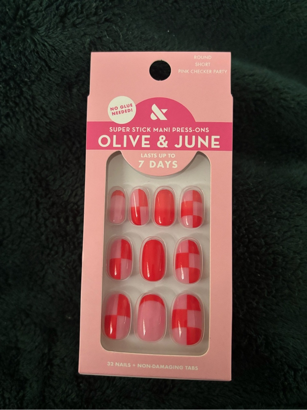 Olive & June Press On Nails - The Super Stick Mani - Pink Checker Party